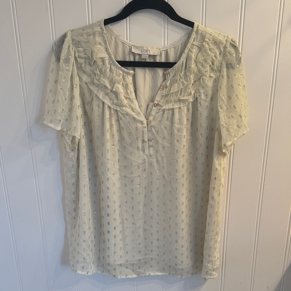 LOFT Light Cream Blouse with Ruffle Detail